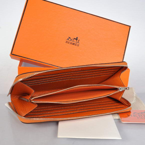 1:1 Quality Hermes Evelyn Long Wallet Zip Purse A808 Orange Replica - Click Image to Close